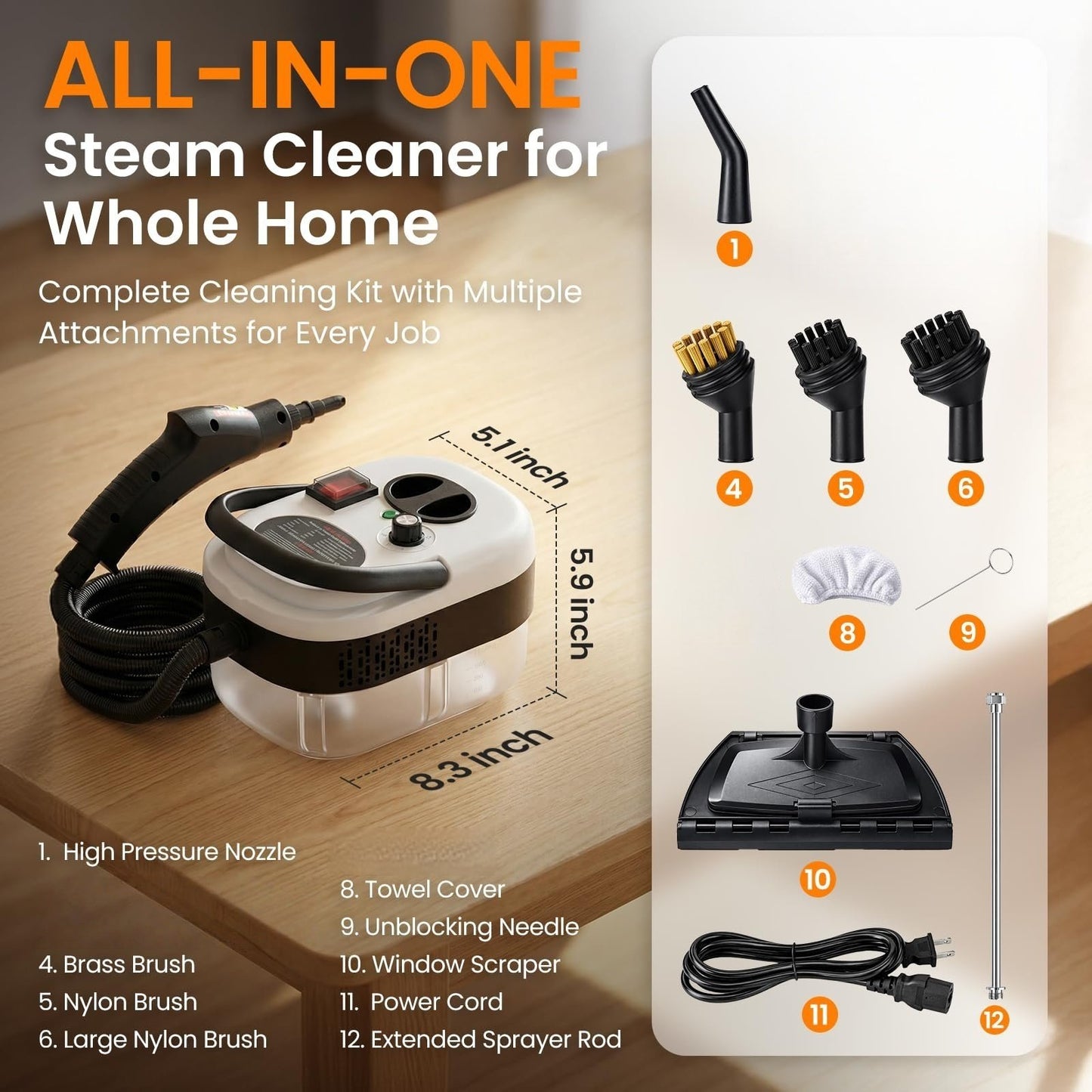2500W Handheld Steam Cleaner for Home