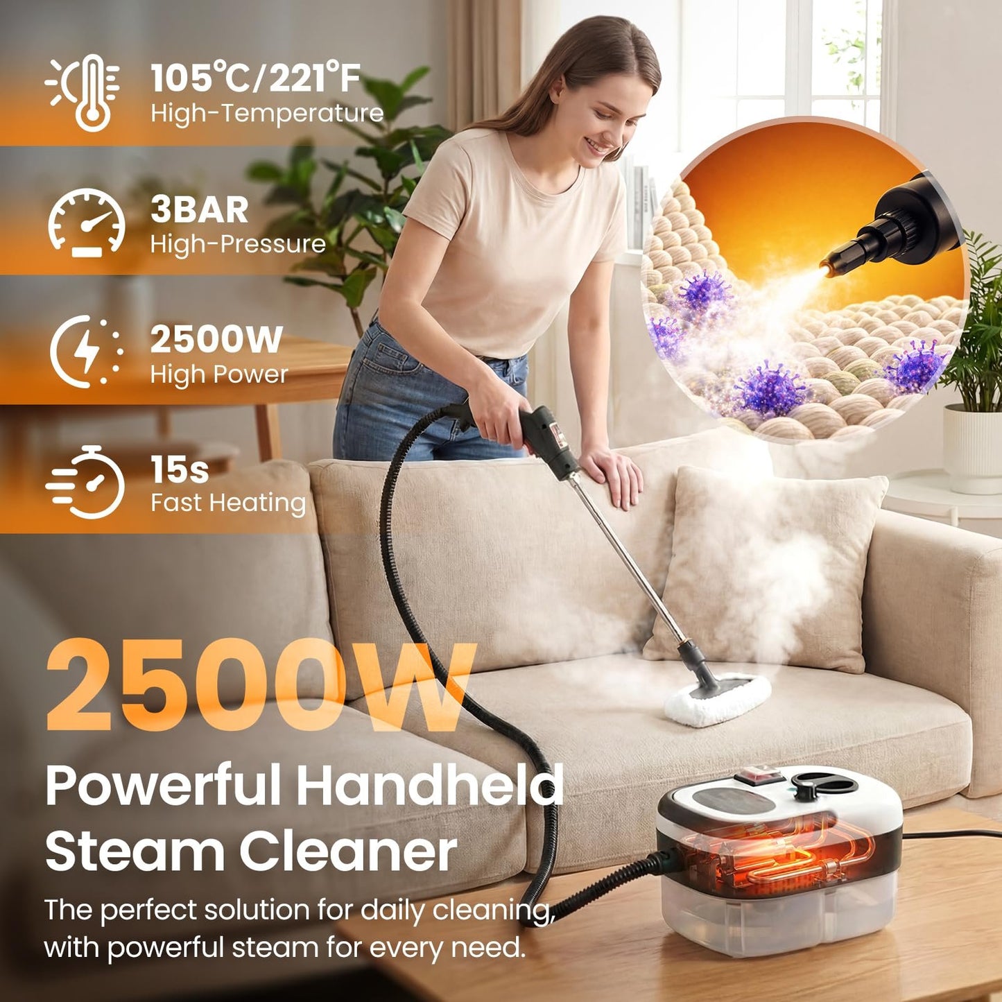 2500W Handheld Steam Cleaner for Home